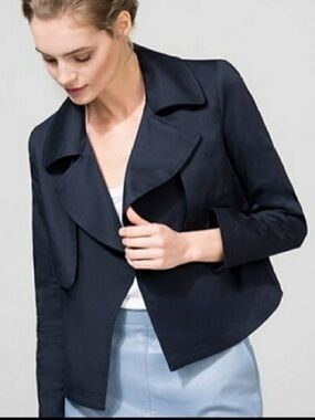 CUYANA Navy Cropped Trench Coat / Jacket